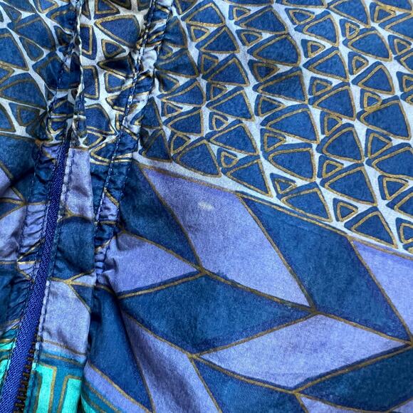 Vintage 80s 90s Silk Tribal Geometric Teal Green Blue Windbreaker Jacket African - Picture 4 of 8